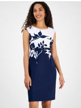 Connected Women's Scuba-Crepe Cap-Sleeve Sheath Dress - Nvy Size 8 NWT